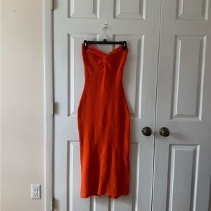 Strapless Orange Midi Dress